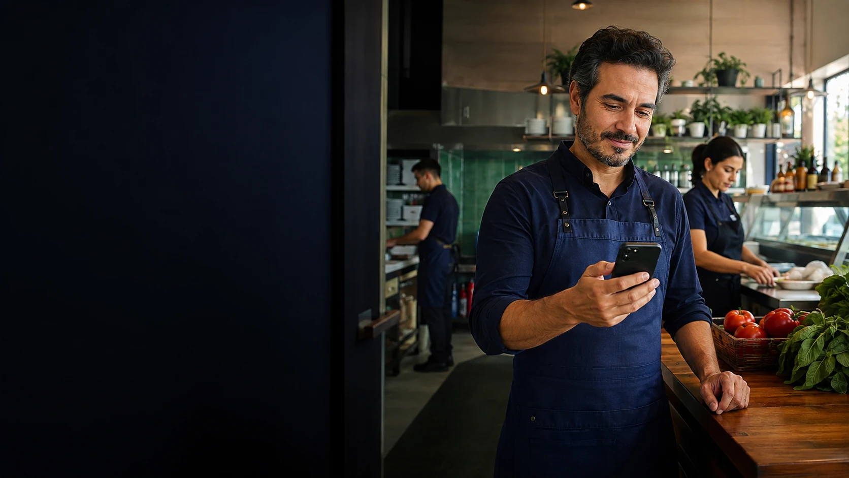 Dueño de un comercio atendiendo desde su teléfono
