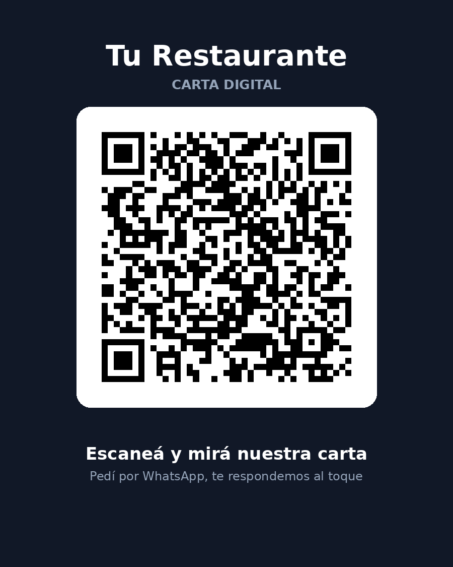 Cartel con QR de la carta digital para poner en la mesa